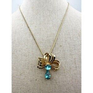 Vintage Scitarelli Bow Floral Necklace Gold Tone Rhinestone 17”